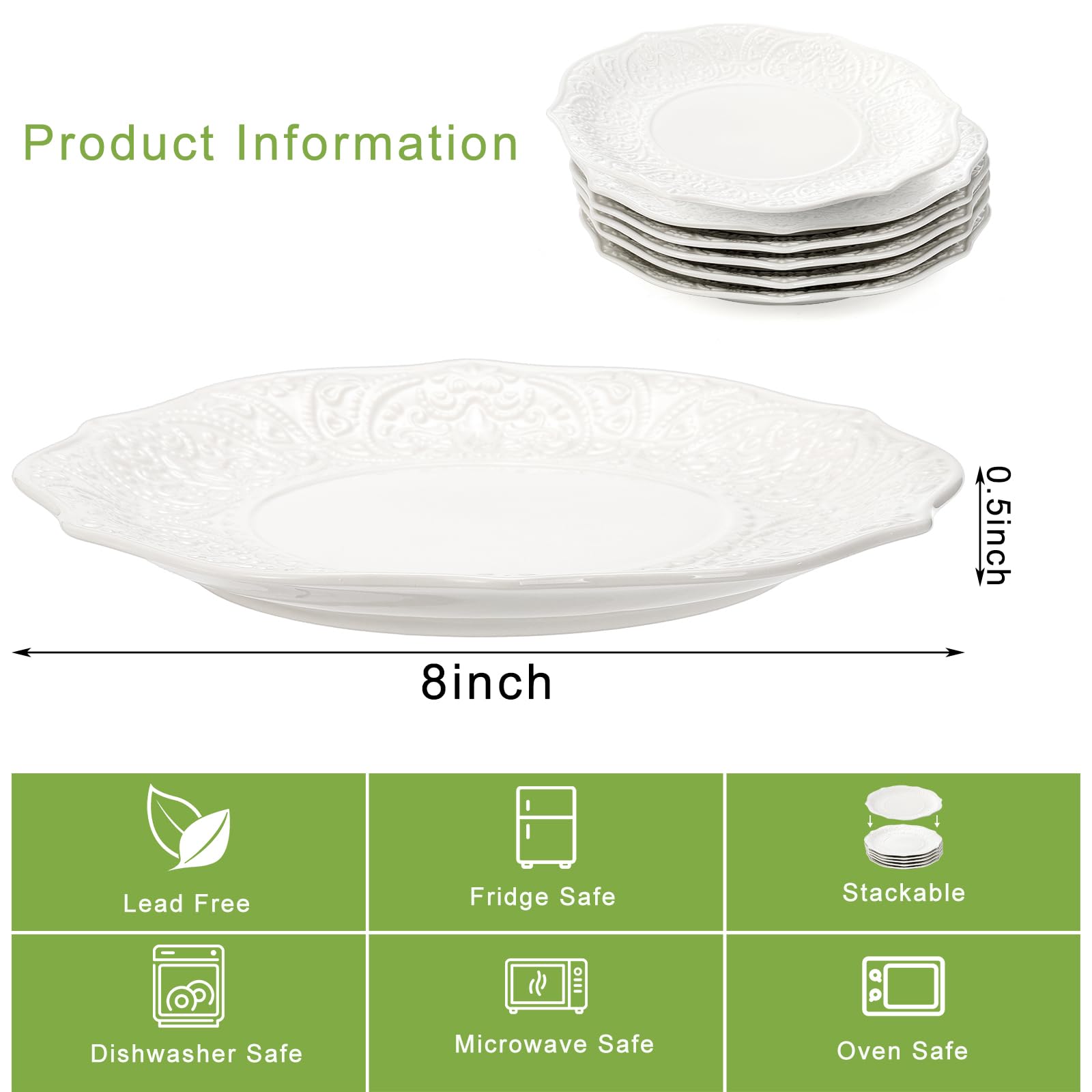 Amazon.com | SOUJOY Set of 6 Salad Plate, 8 Inch Porcelain Dessert